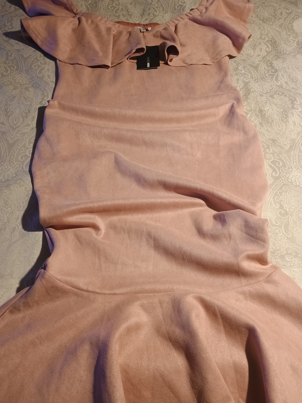 Fashion Nova Blush Pink Off-Shoulder Ruffle Midi Dress